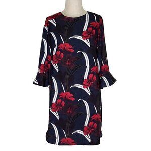 Ann Taylor Factory Dress Floral 3/4 Bell Sleeves Back Hidden Zipper Size 6